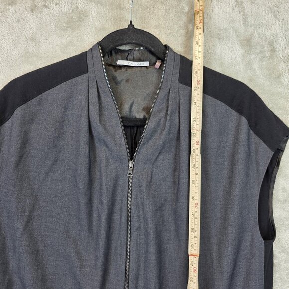 T Tahari Dress Womens Small Gray Black Zip Front Shift Mixed Media F1RM1604 - Picture 6 of 11
